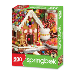Springbok Gingerbread House puzzle thick pieces closeup for seamless fit