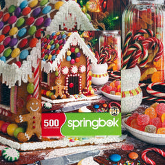 Springbok Gingerbread House puzzle artwork in vibrant colors for a cozy night