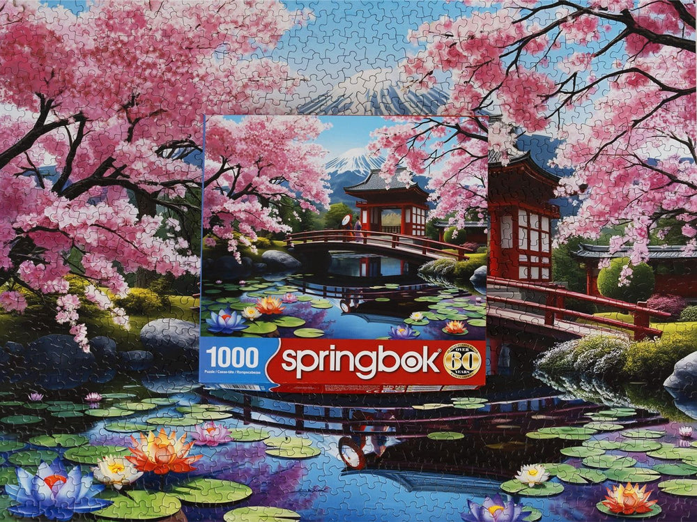 Springbok Haru in Japan: red bridge and pagoda scene enhances family puzzle nights.