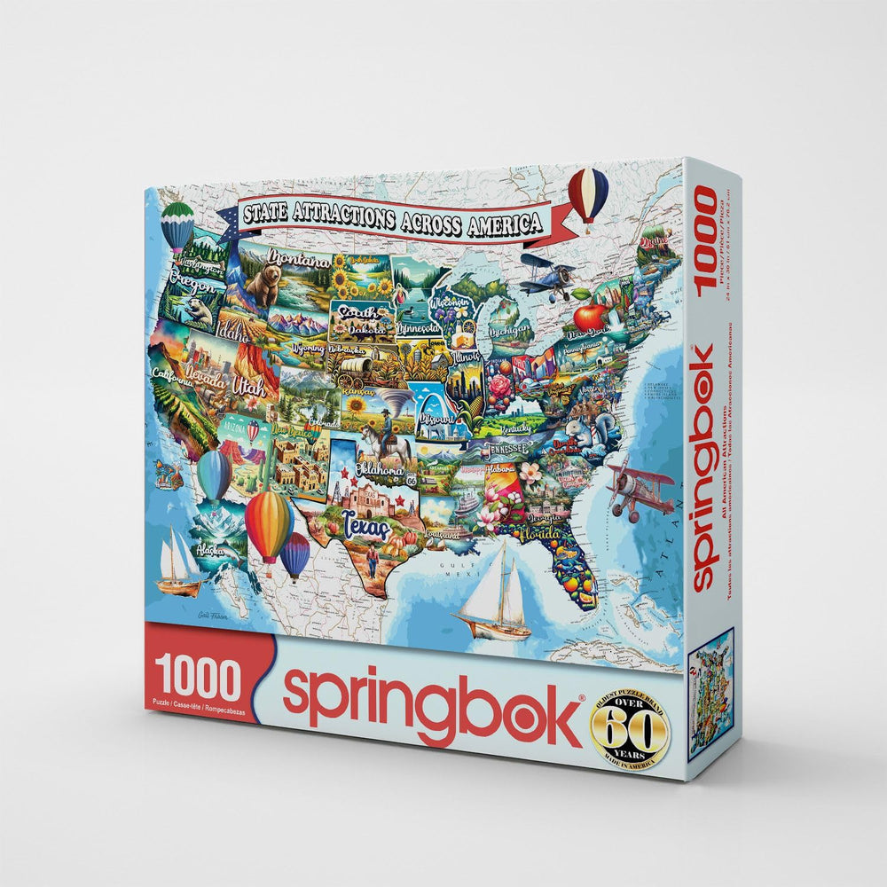 Springbok map of USA puzzle: intricate state illustrations for a challenging session.