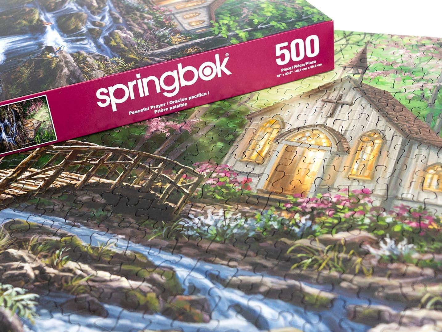 Springbok Peaceful Prayer 500-piece layout offers a generous finished size for display.
