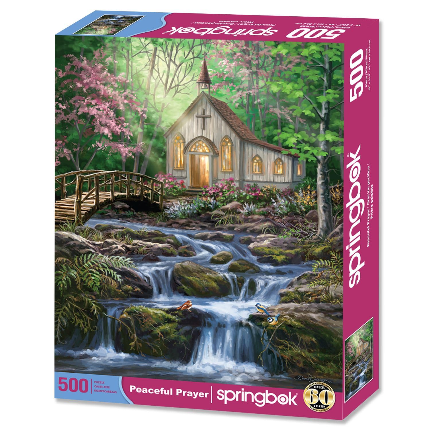 Springbok Peaceful Prayer puzzle with warm glow lighting aids relaxing puzzle sessions.