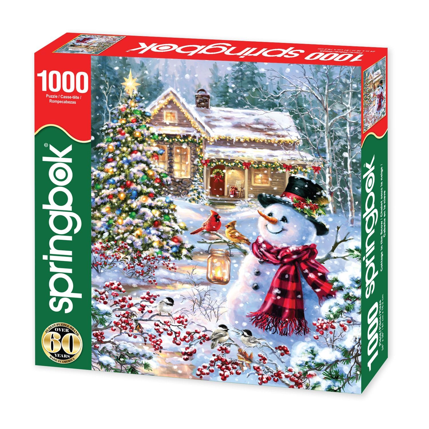 Springbok snowman and cardinals scene puzzle, perfect for relaxed evenings and nostalgia