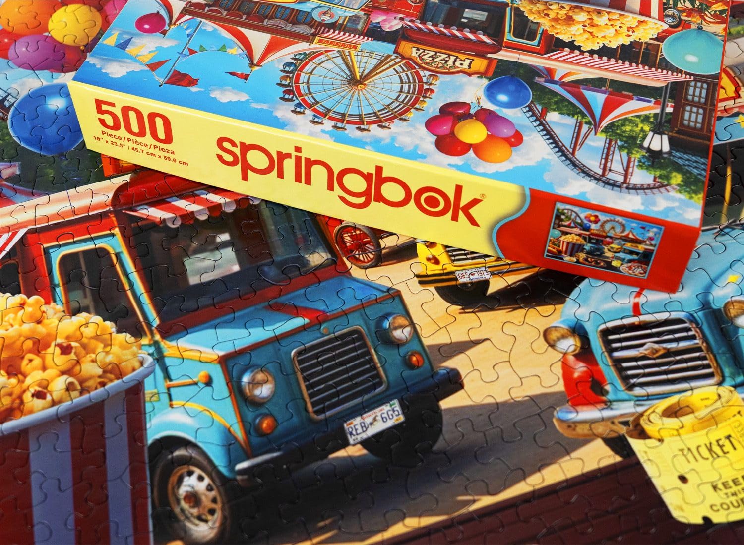 Springbok State Fair puzzle in progress with a large 23x18 inch finish.