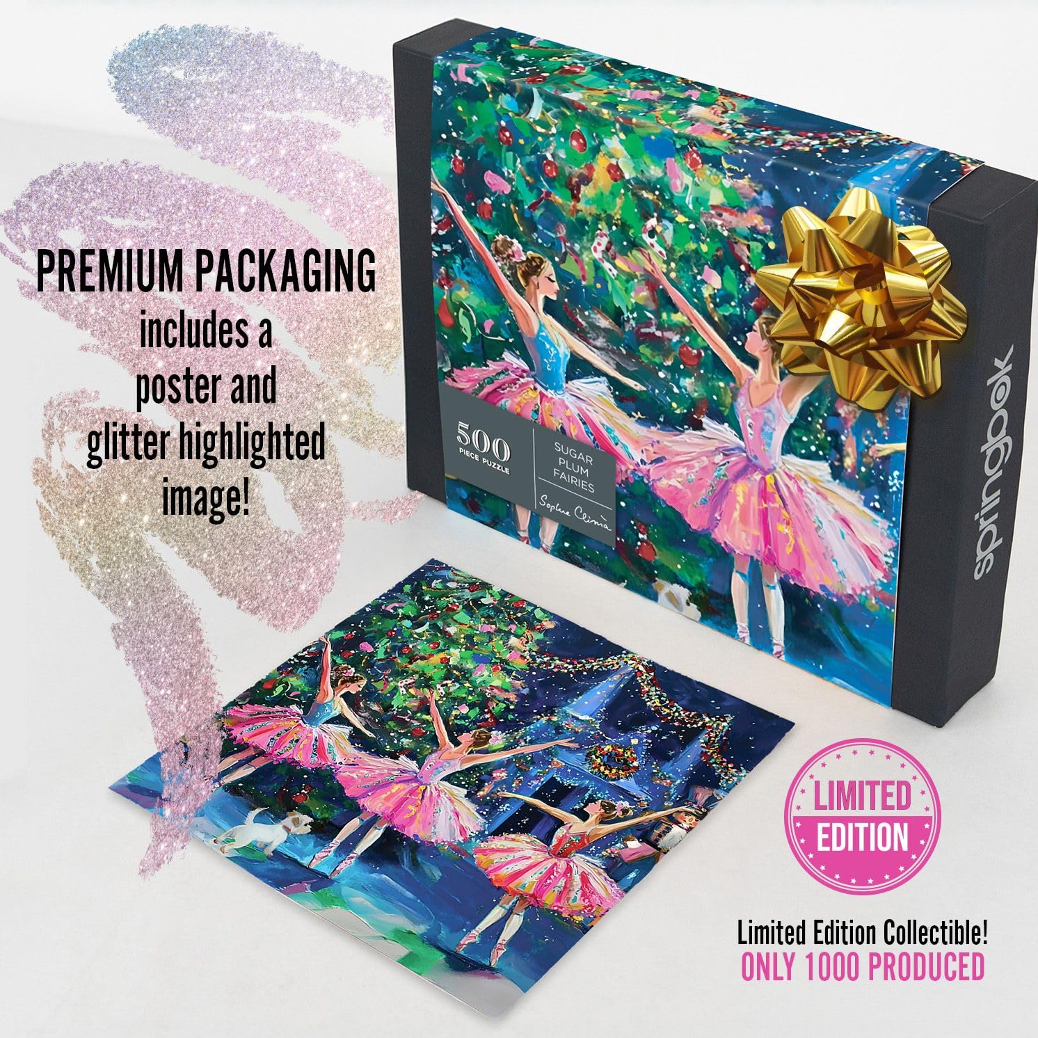 Sugar Plum Fairies puzzle Christmas tree scene bursting with color and holiday charm