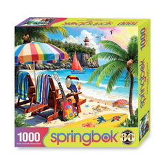 Springbok Tropical Paradise puzzle features a parrot beside a guitar, perfect for color-focused, relaxing play.