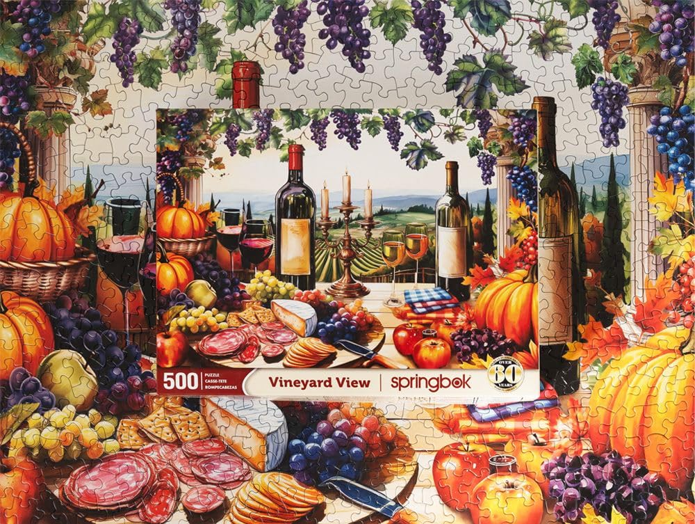 Springbok Vineyard View features autumn accents, evokes a warm, inviting puzzle experience.