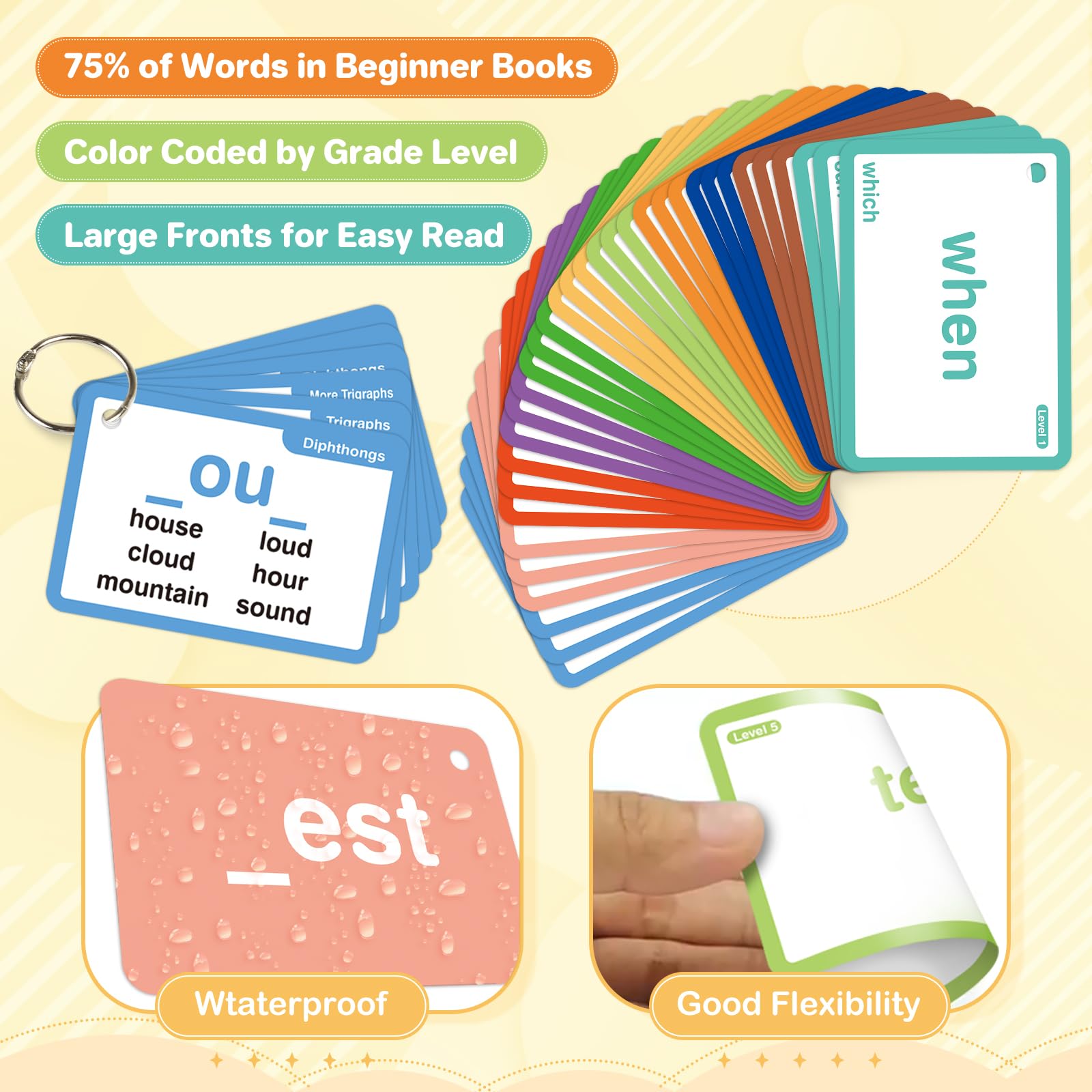 SpringFlower 1012 durable cardstock flash cards resist wear during classroom use