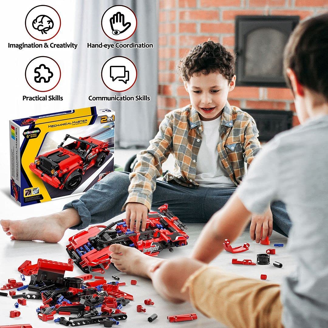 SpringFlower assembled car from 351pc block set for imagination