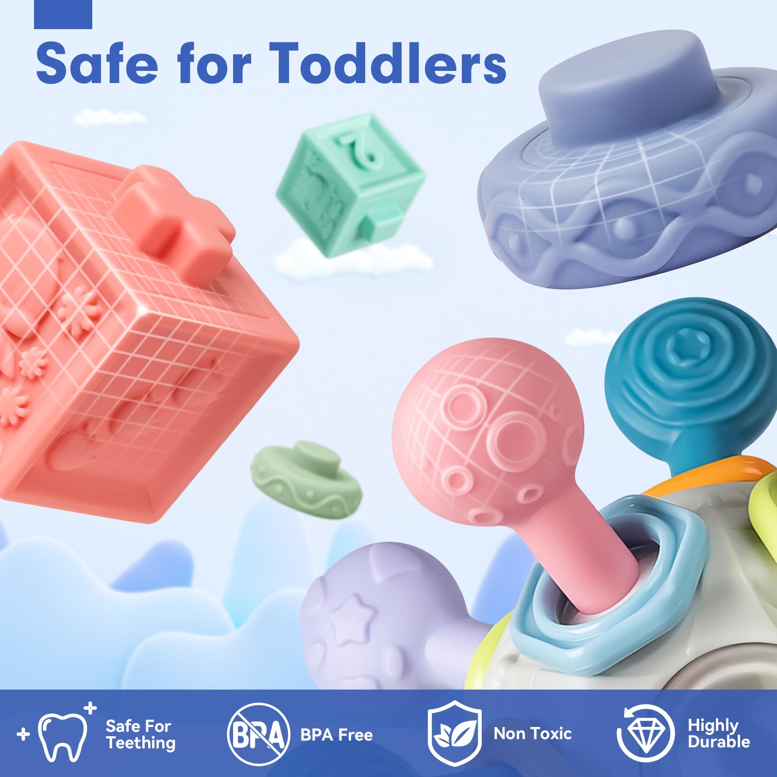SpringFlower connectable blocks promoting stacking and hand-eye coordination