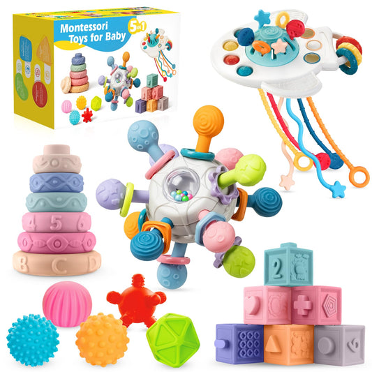 SpringFlower 5-in-1 Montessori blocks enhance tactile exploration and early stacking skills
