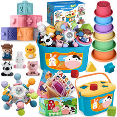 SpringFlower 6-in-1 baby toys set blocks and cups for color and shape recognition.