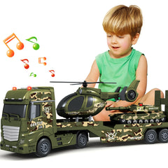 SpringFlower army truck with helicopter visual enhances imaginative play and role-play scenarios