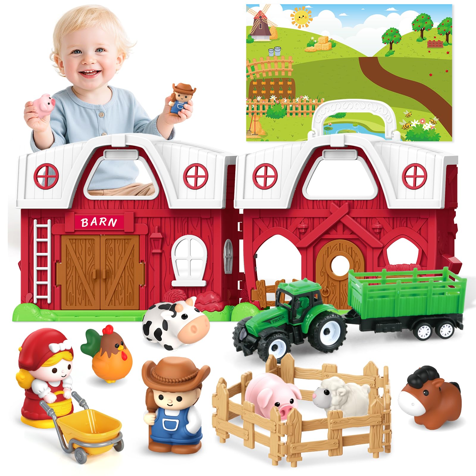 SpringFlower big red barn toy for imaginative farm play and easy cleanup.