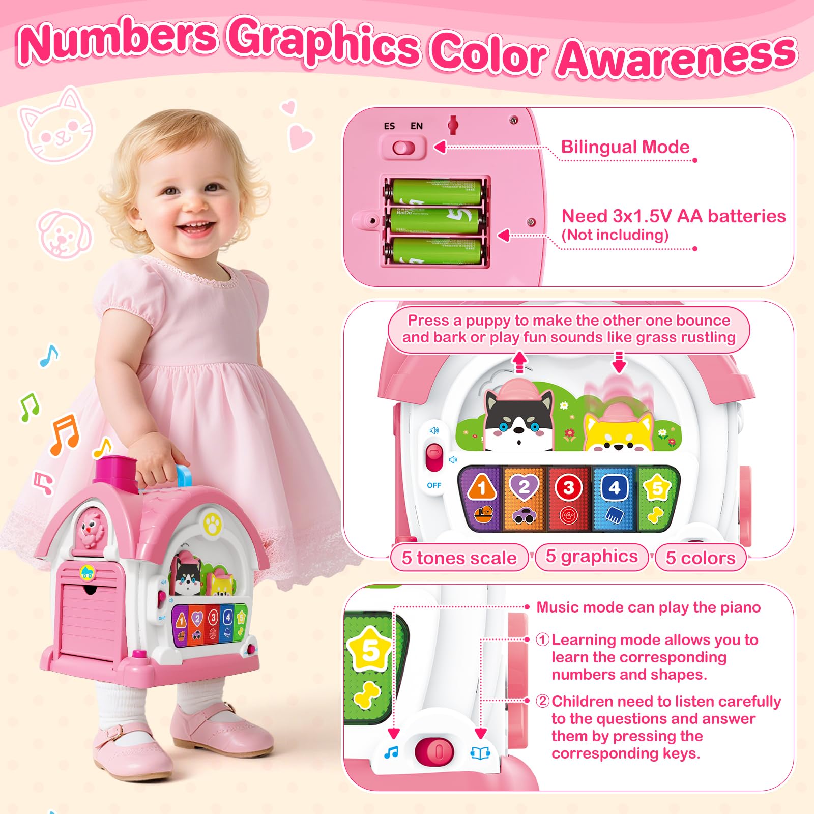 SpringFlower bright pink accents attract attention and support concentration during play.