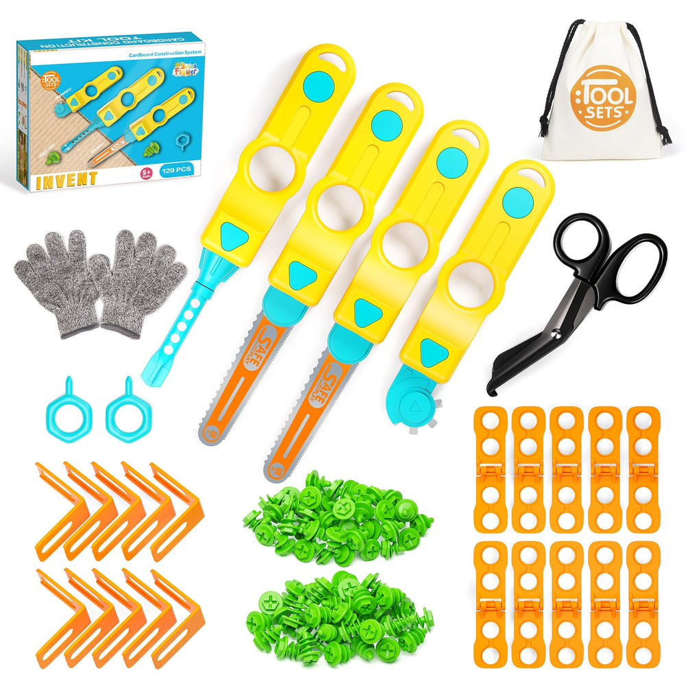 SpringFlower cardboard cutter kit contents for imaginative building projects.