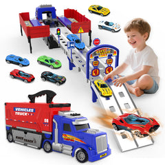 SpringFlower carrier truck track front view with launcher and cars for interactive play