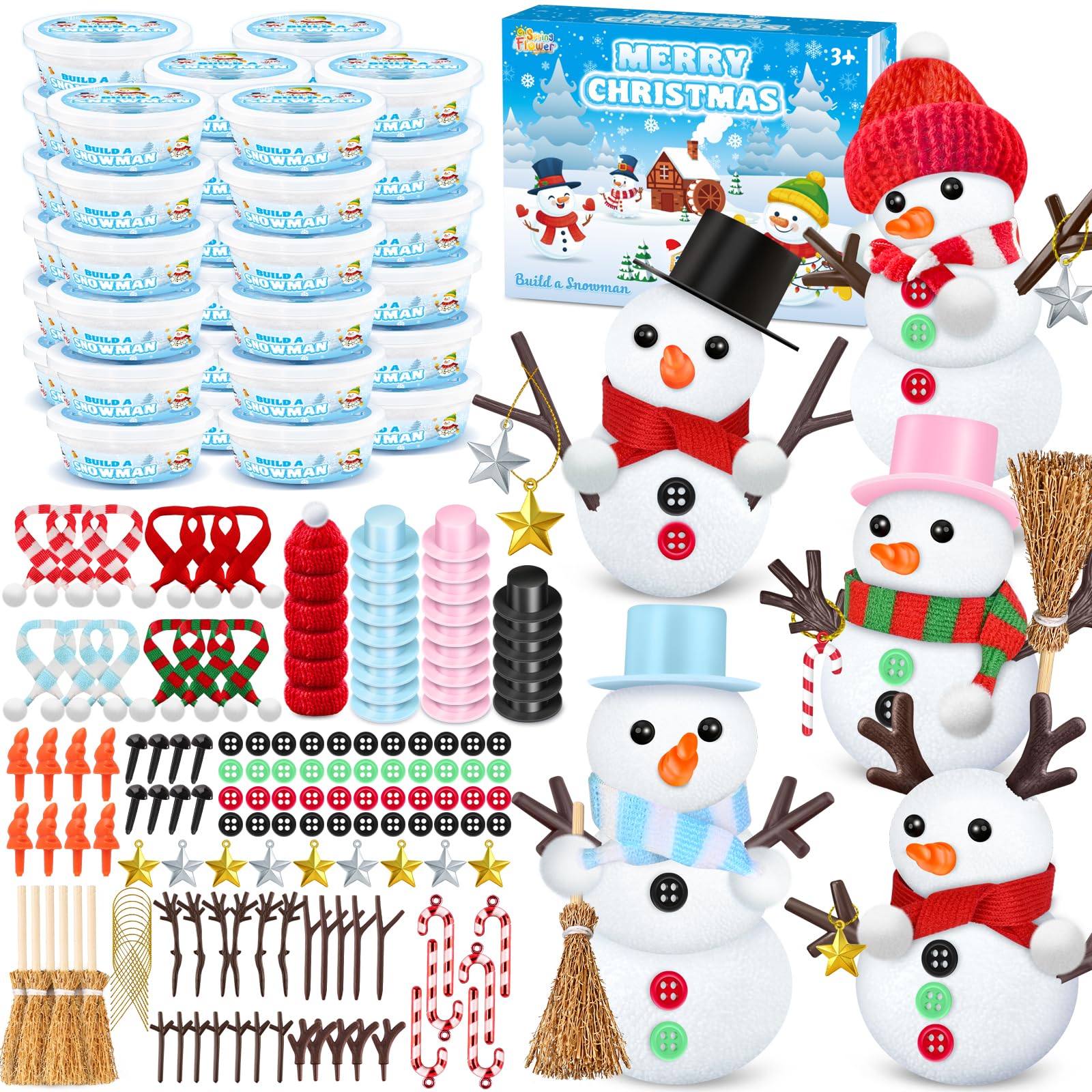 SpringFlower DIY Snowman Kit packaging shows a complete kids' craft set for holidays.