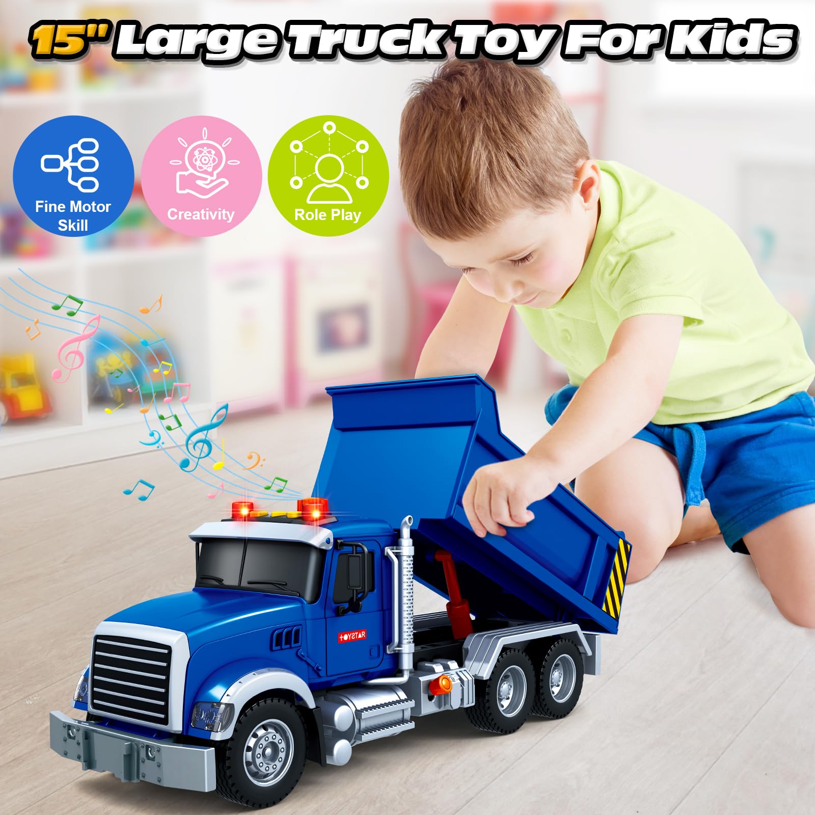 SpringFlower dump truck hauling sand at the beach for creative outdoor fun.