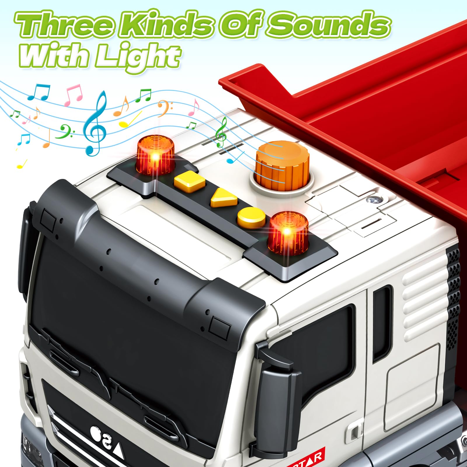SpringFlower dump truck with sound and lights enhances interactive sandbox adventures.