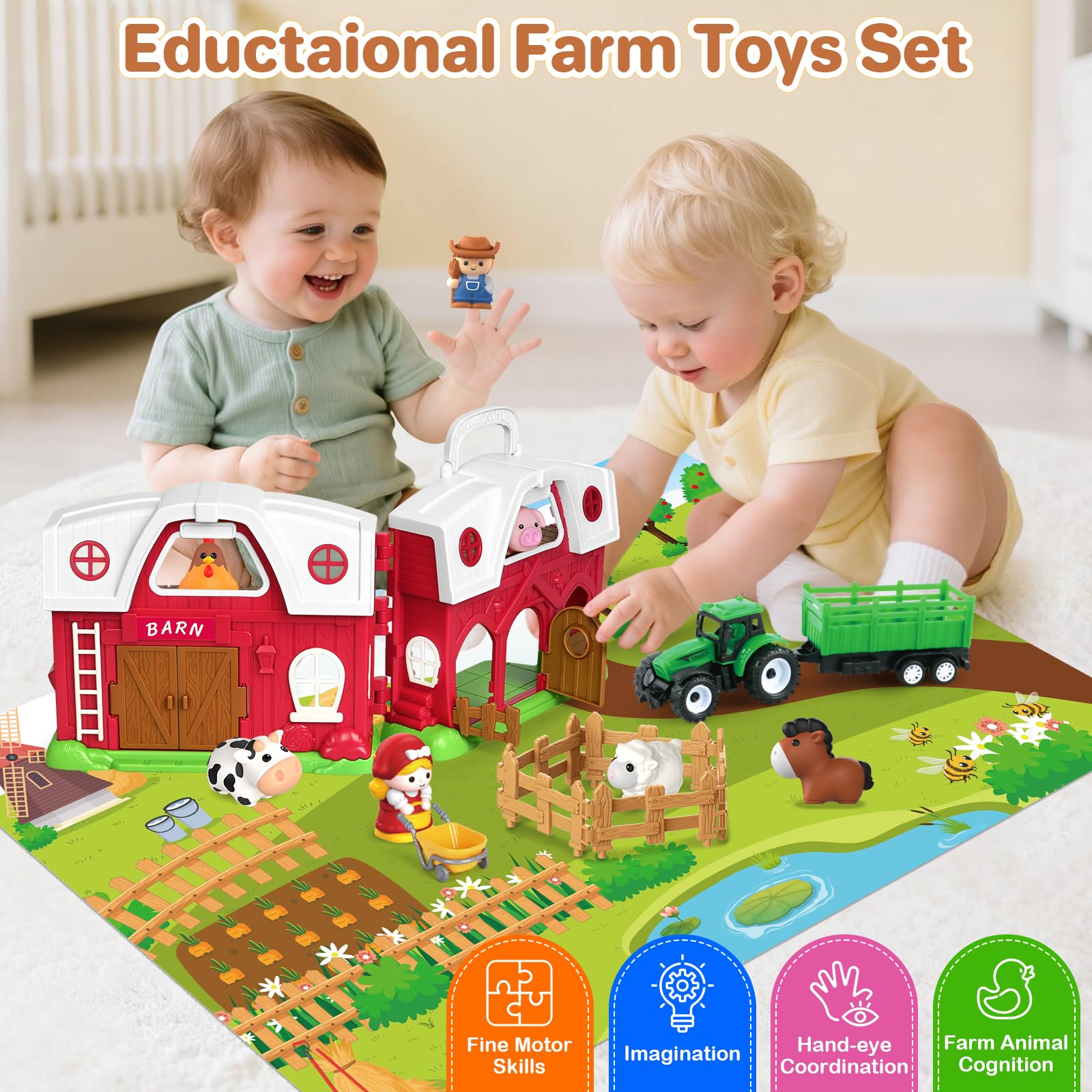 SpringFlower farm accessories like fence, cart, and tractor support interactive scenarios.