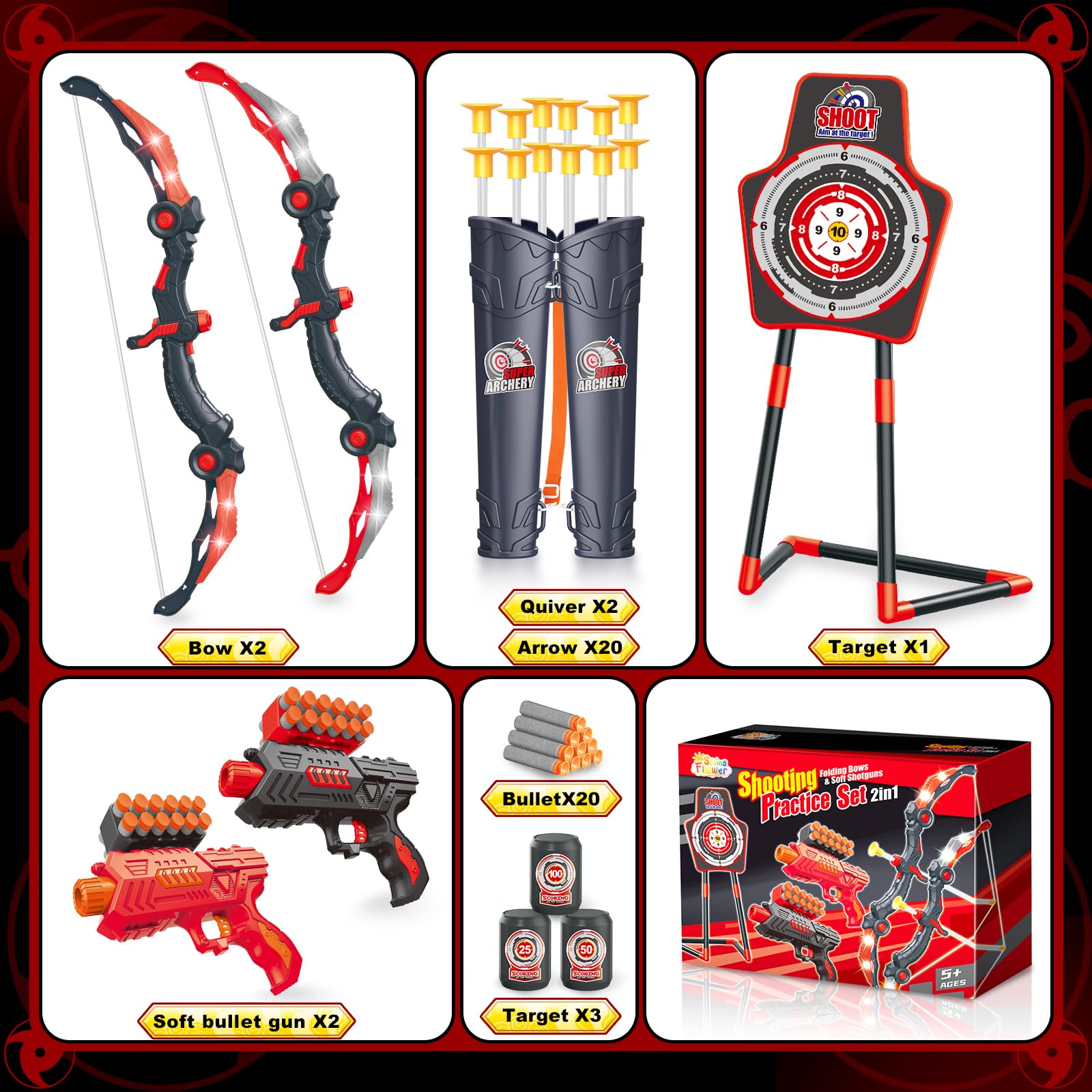 SpringFlower foam dart guns for safe indoor play.