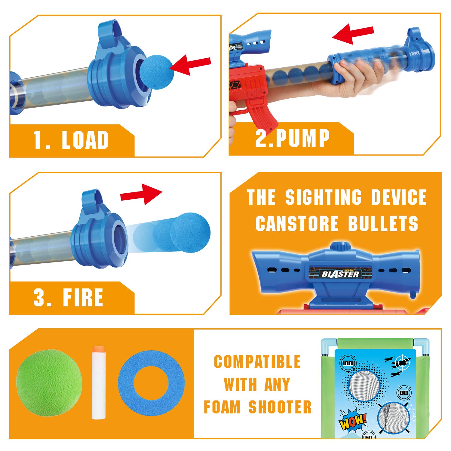 SpringFlower foam popper guns fire safely with air power for portable fun.