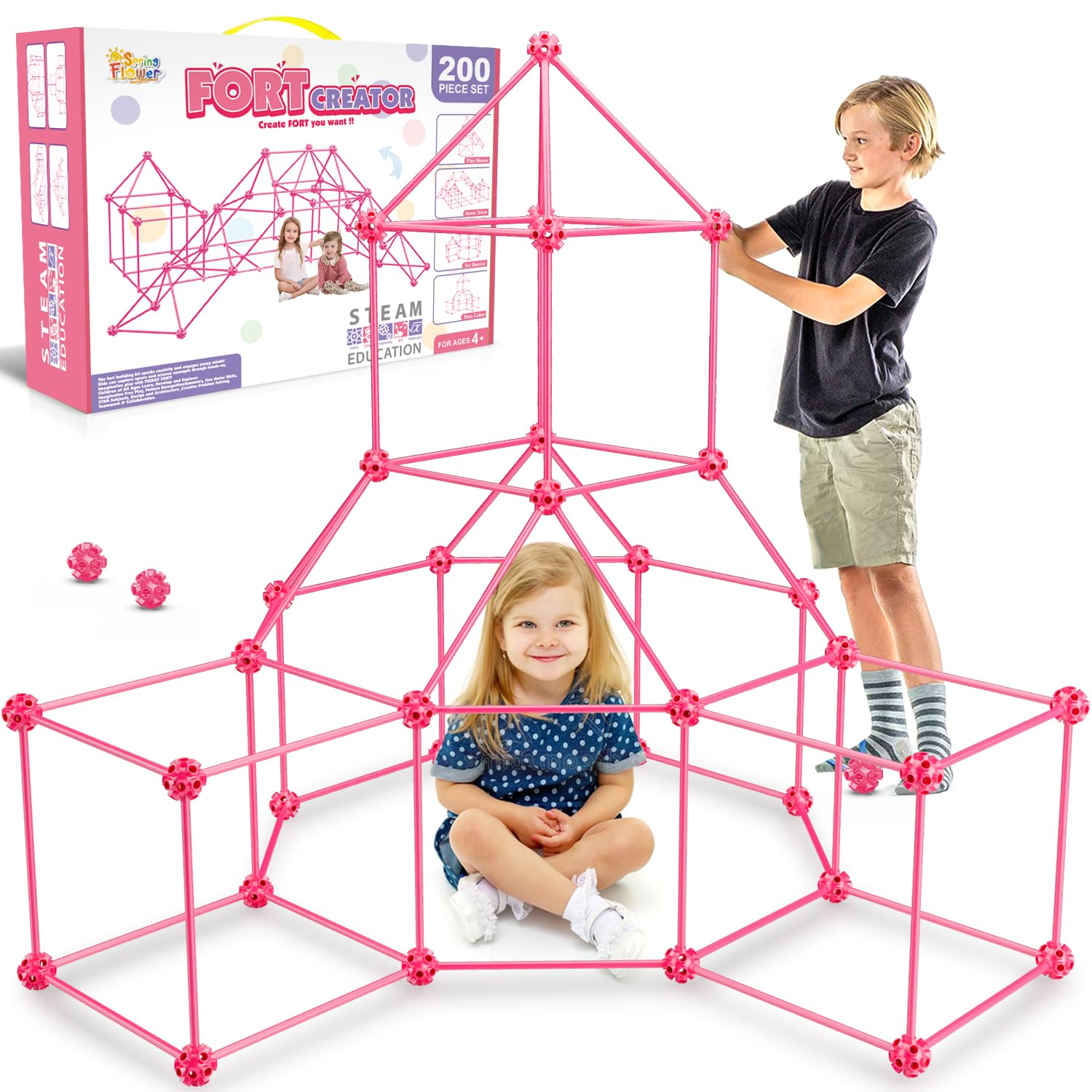 SpringFlower pink fort-pieces enable creative indoor play.