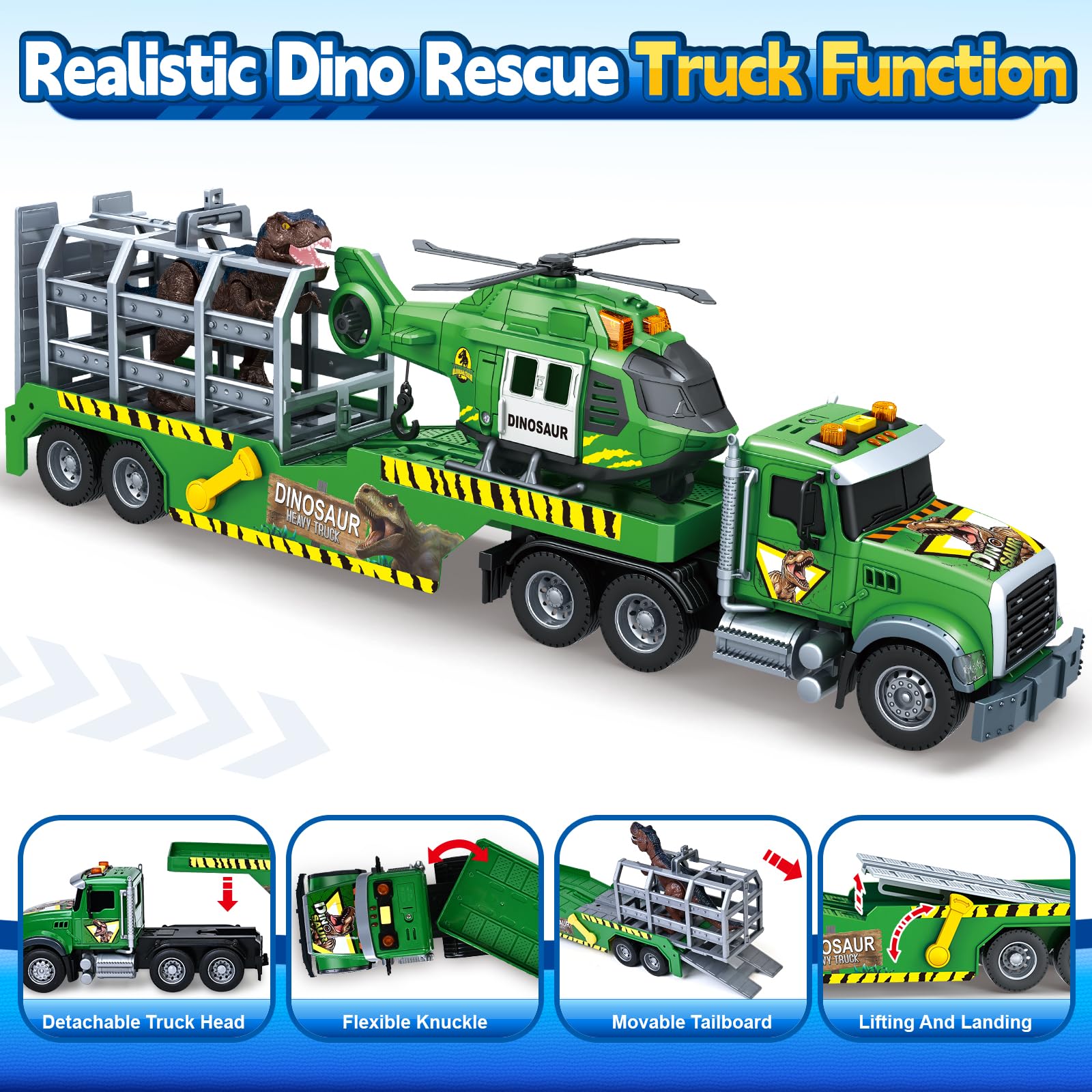 SpringFlower helicopter-lift-dino in flight for dynamic storytelling