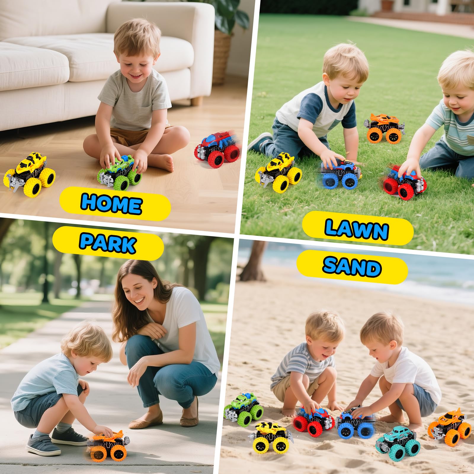 SpringFlower monster truck blue left side promotes cooperative play and color learning