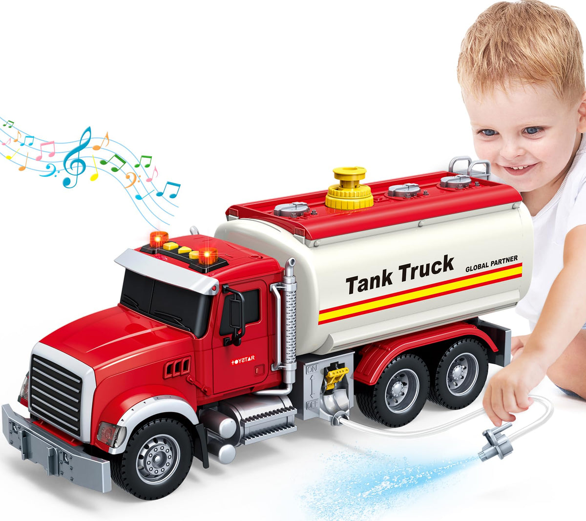 SpringFlower oil tanker truck with sound and lights for imaginative play.