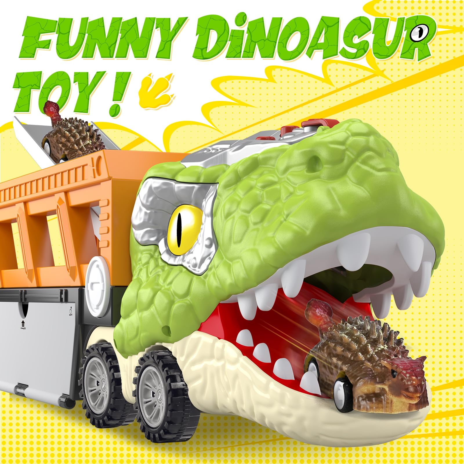 SpringFlower pull-back dinosaur cars provide fast on-the-floor racing