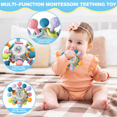 SpringFlower soft teething toy soothes gums and doubles as a finger puppet during bonding play.