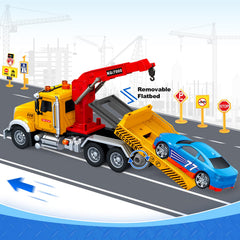SpringFlower tow truck includes nine traffic markers for town play