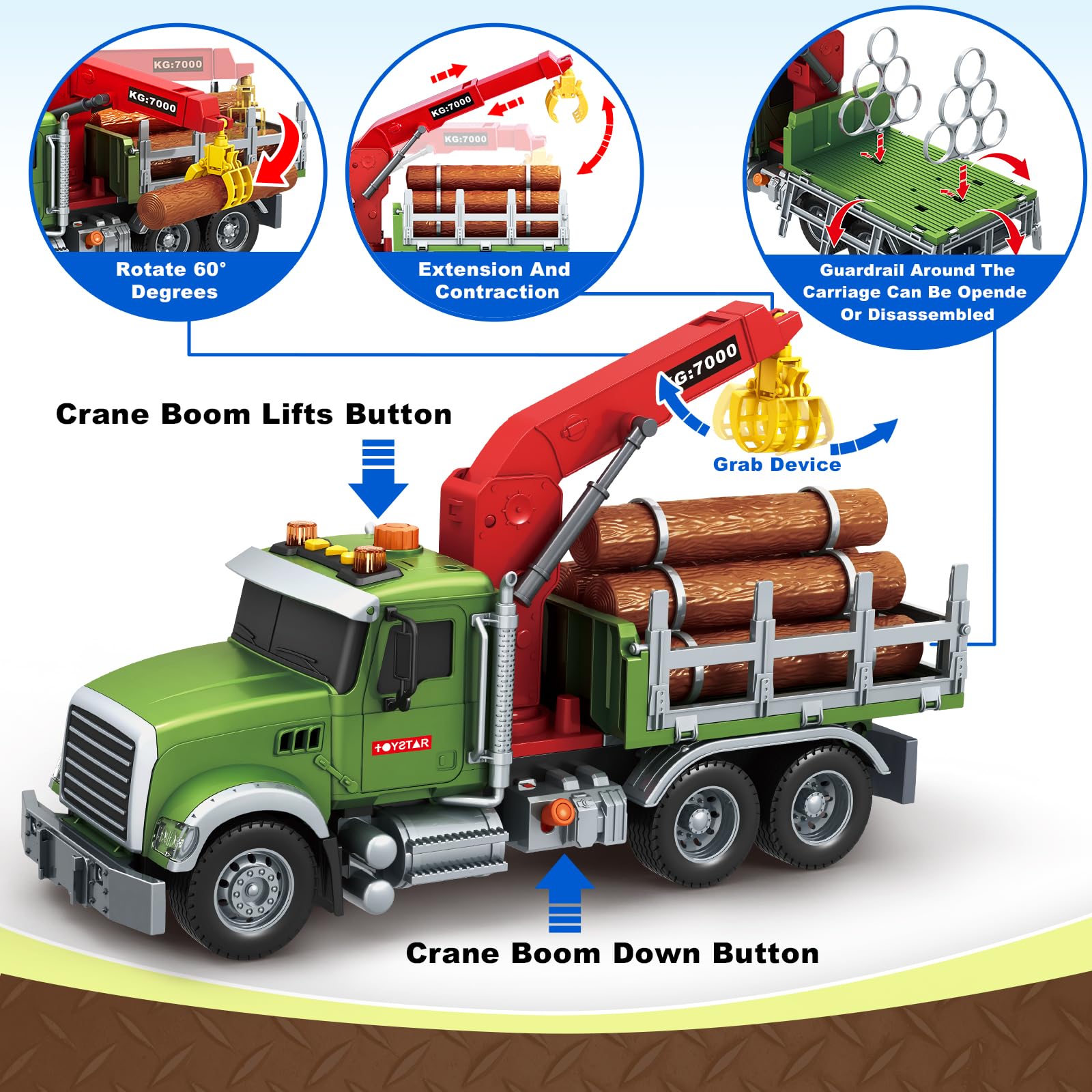 SpringFlower crane grab feature allows kids to extend and rotate timber, boosting fine motor control.