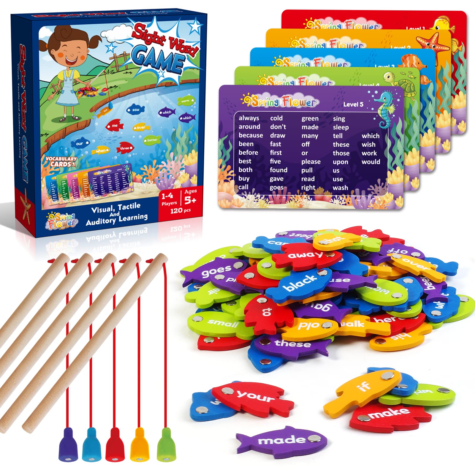 SpringFlower wooden magnetic sight words game aids early literacy through hands-on play.