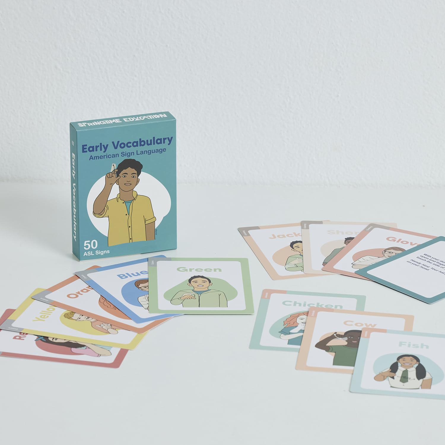 Illustrated signs reinforce memory and real-life communication practice.