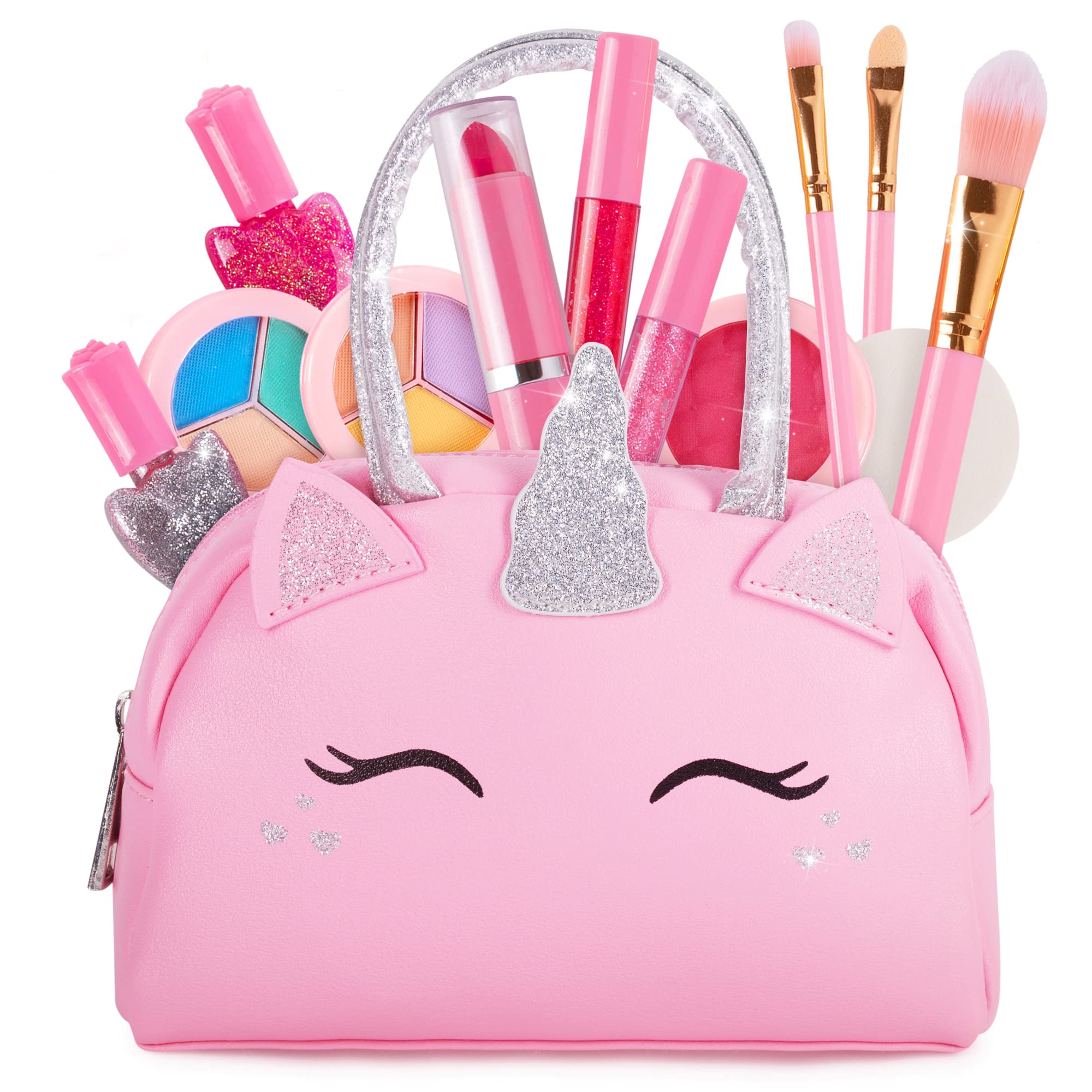 Sprinkles Toyz Kids Real Makeup Kit with pink unicorn purse inspires imaginative play