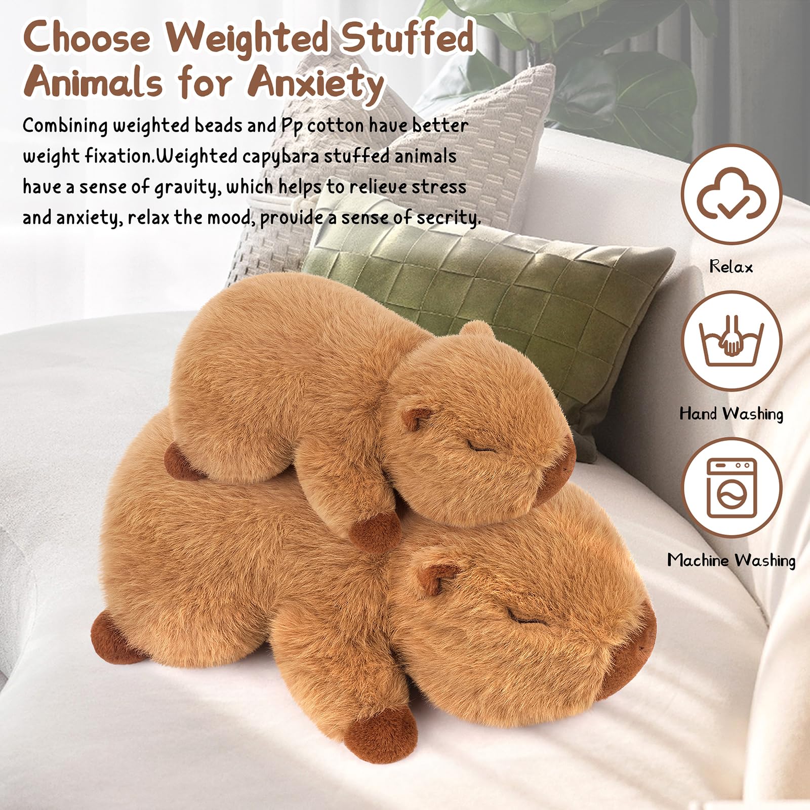 Sprinqdawin weighted capybara plush cushion for home decor