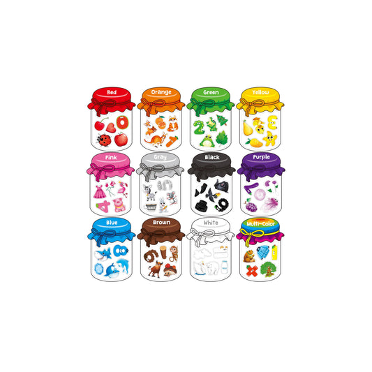 SpriteGru 12 jars magnets set for color sorting and counting play.