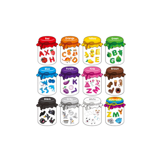 SpriteGru 12-piece sorting jars show color-based organization for kids