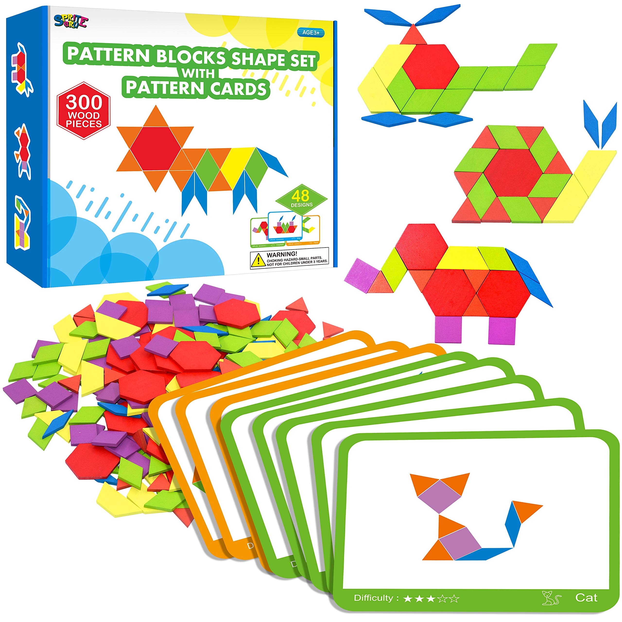 SpriteGru wood pattern blocks for creative shape-building play