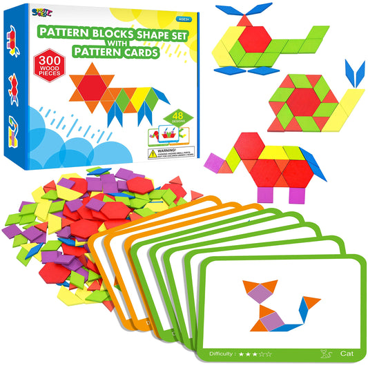 SpriteGru wood pattern blocks for creative shape-building play