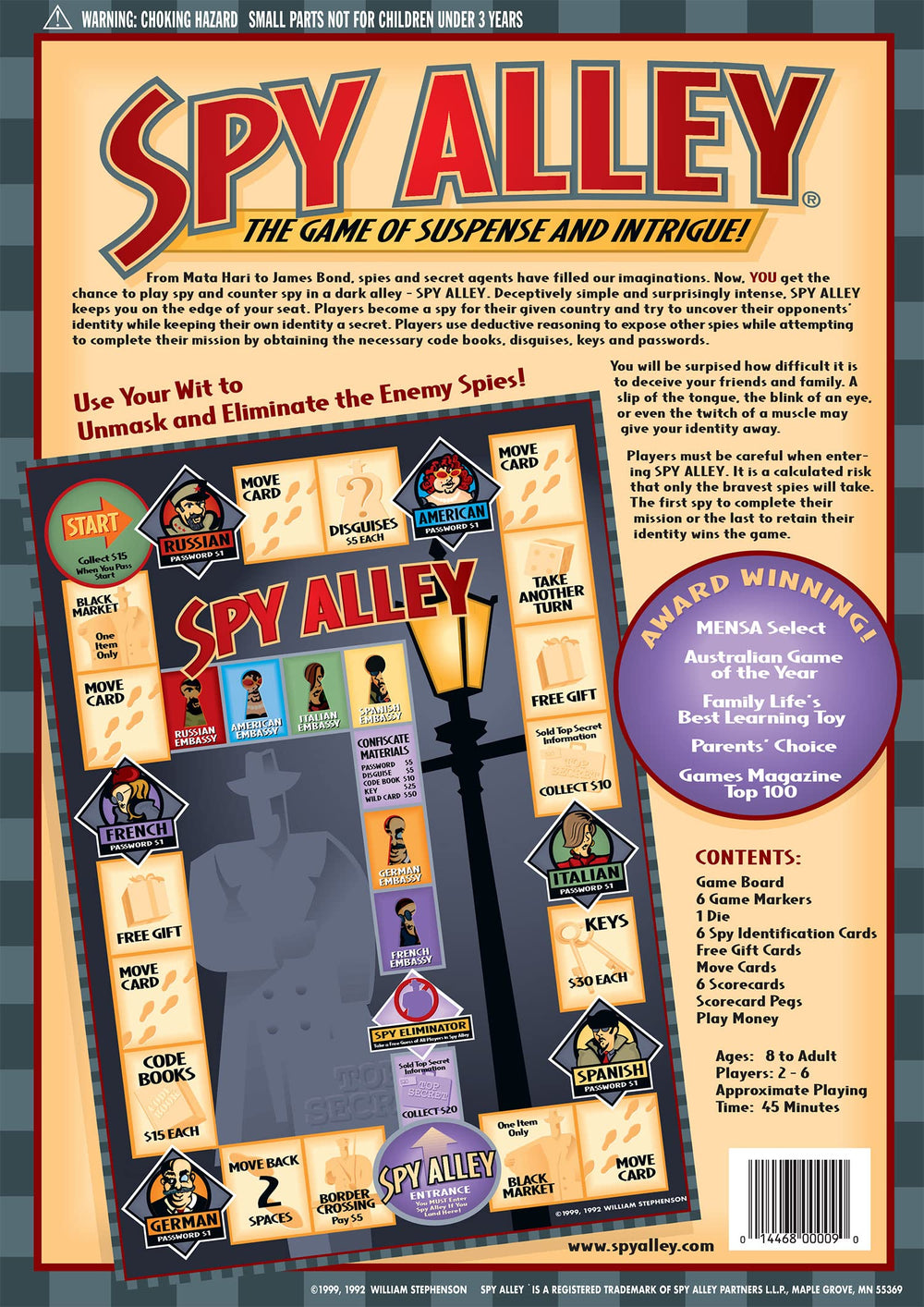 Spy Alley cards in play, creating secret plans and misdirection.