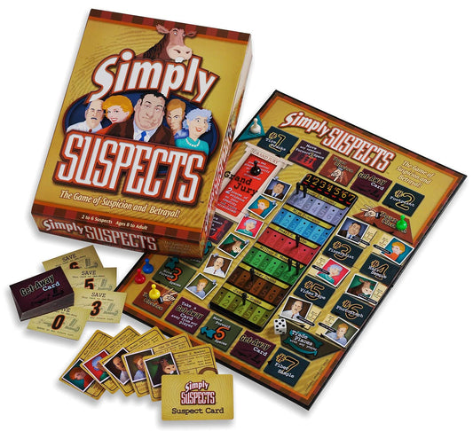 SPY ALLEY Simply Suspects components laid out for quick setup and play.