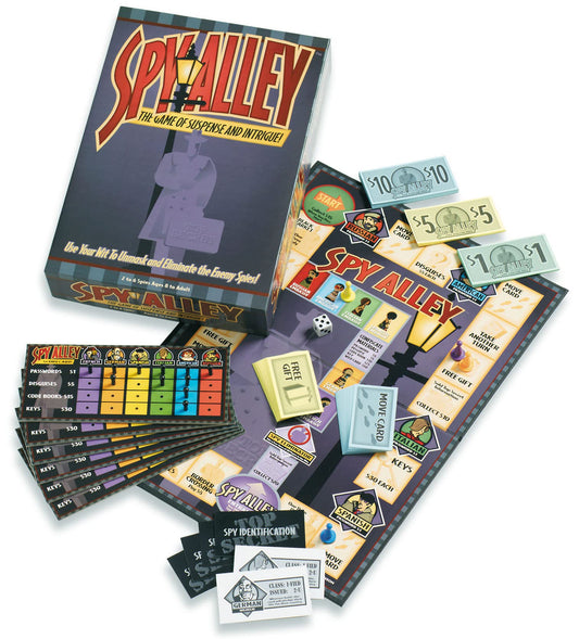 Spy Alley players around table deducing identities in a tense round.