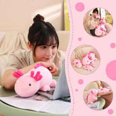 SQEQE pink axolotl plush face with cute expression invites smiles.