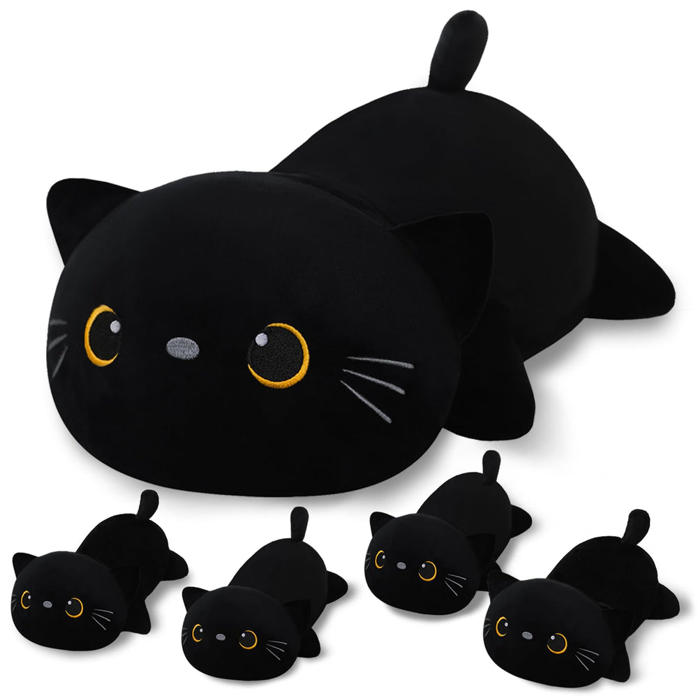 SQEQE black cat mommy with four babies belly open for imaginative play.