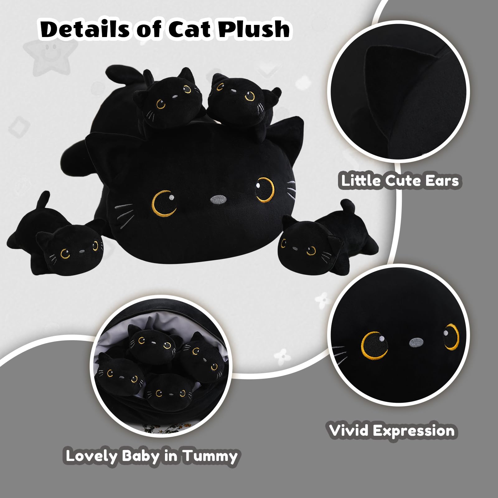 SQEQE black cat plush fabric, soft and cozy for cuddling.