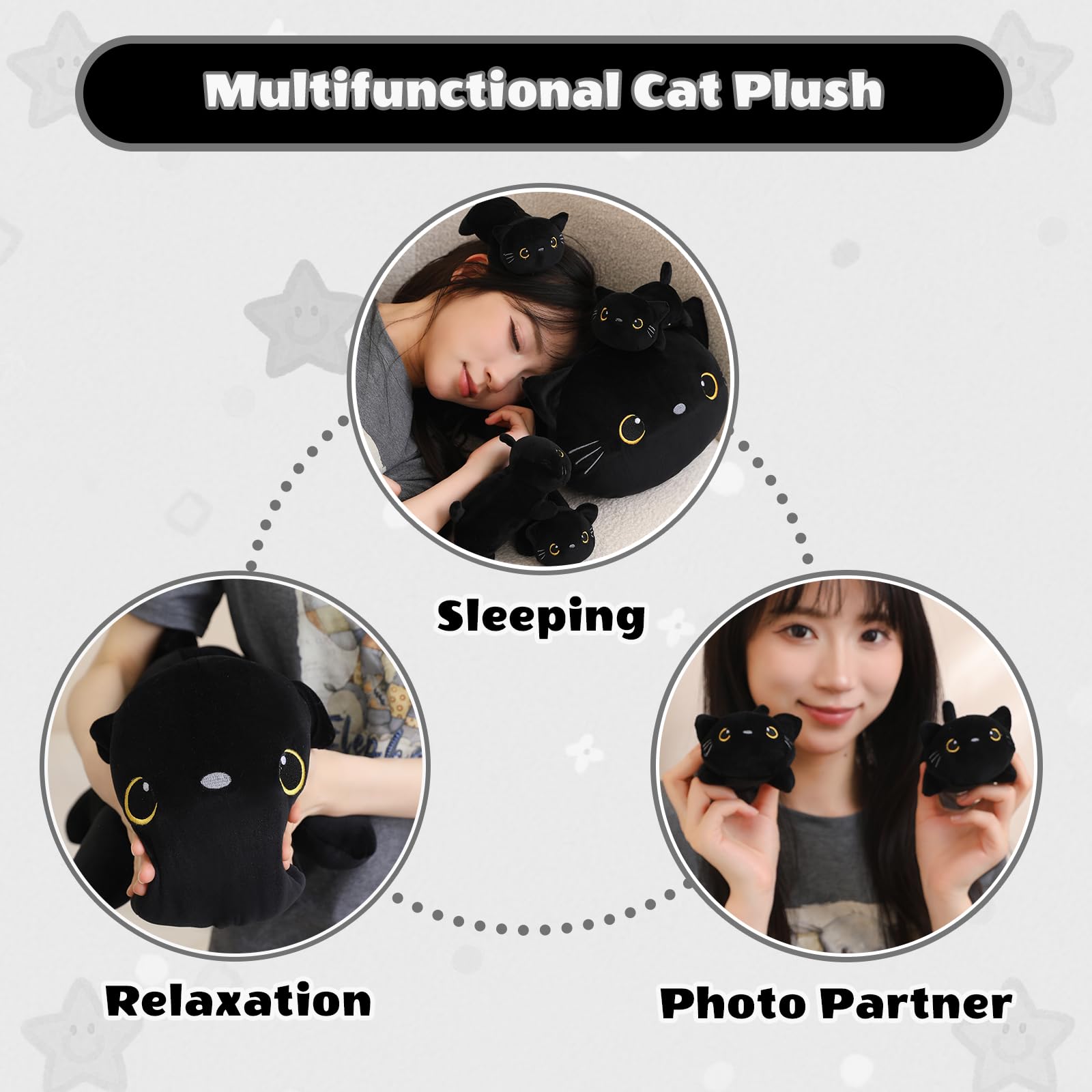SQEQE black cat plush pillow, great gift idea.